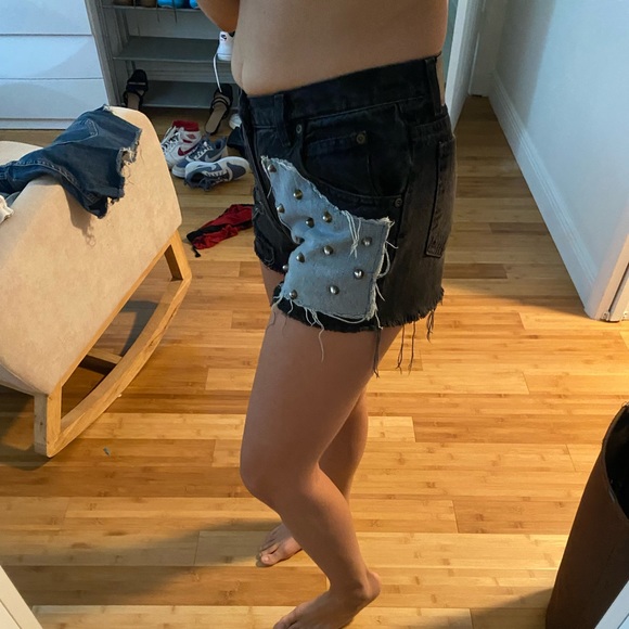 Black Jean Shorts with Studs - Picture 3 of 3
